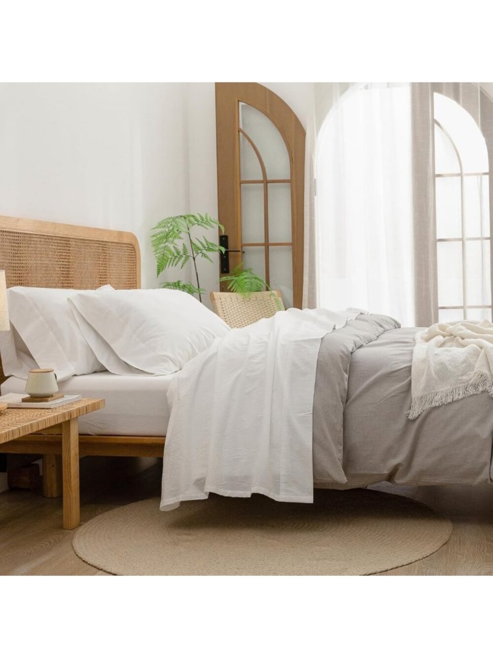 Soft Washed Cotton Linen Feel Sheet Set - 4 Pcs Solid Off White Bedding